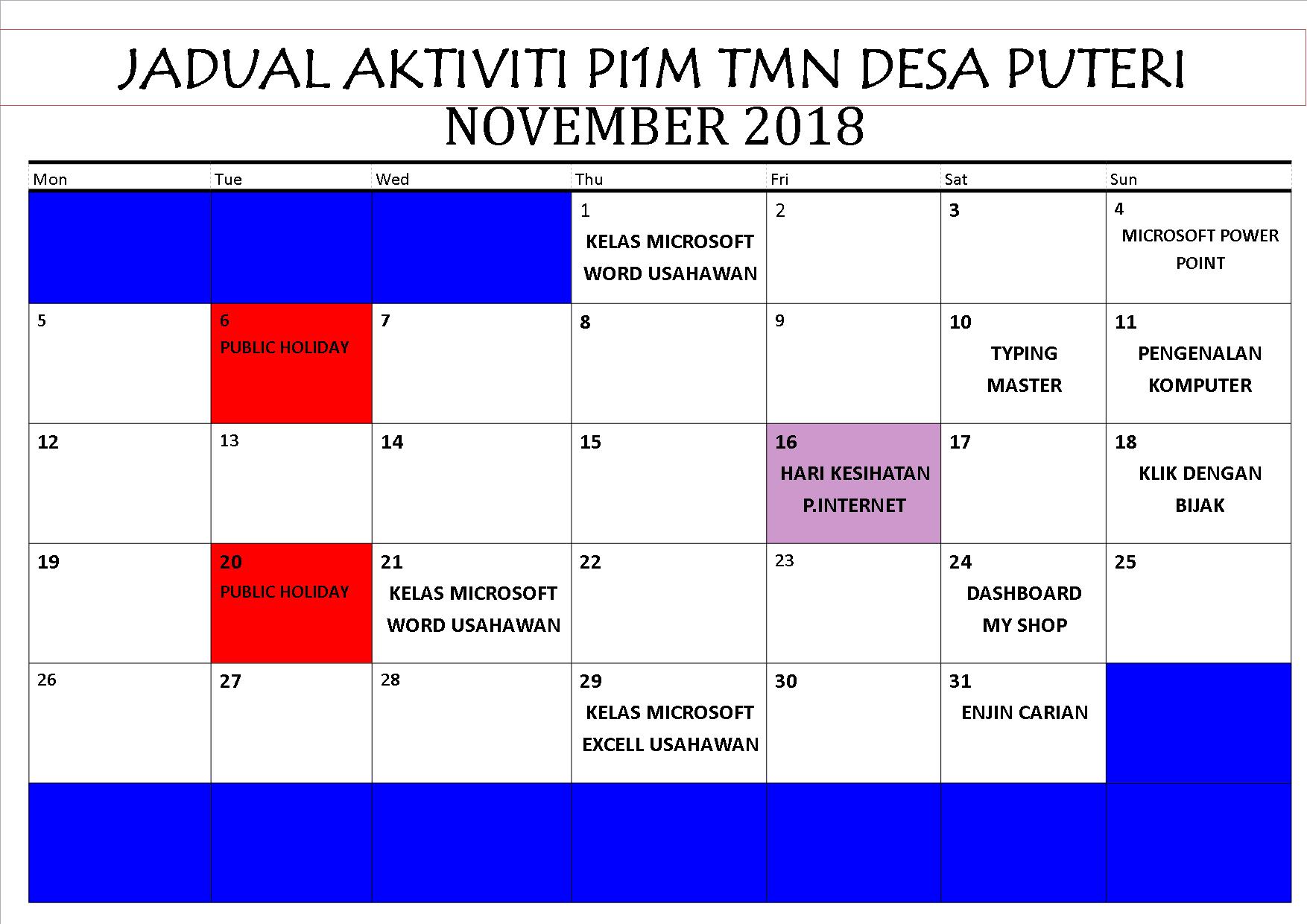 JADUAL AKTIVITI NOVEMBER 2018