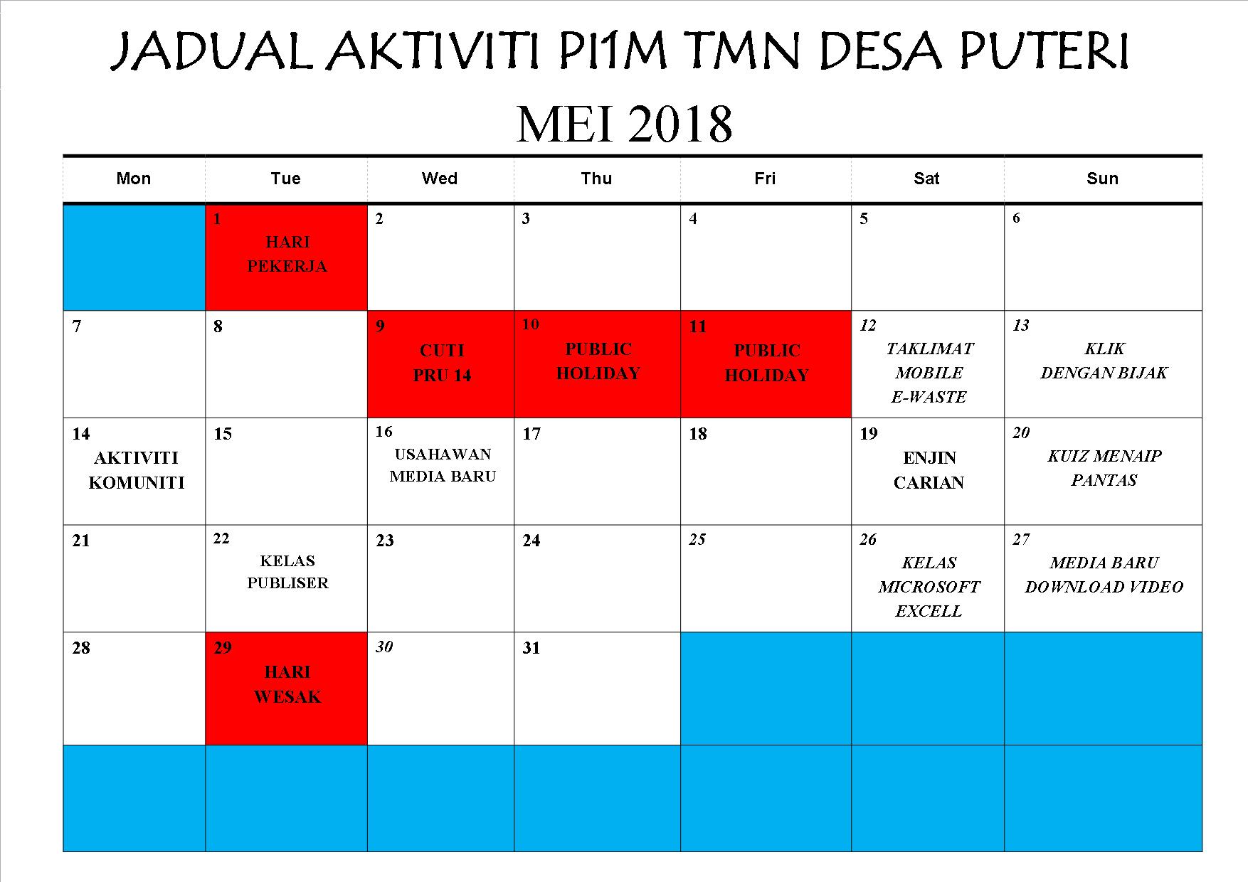 JADUAL AKTIVITI PI1M MEI 2018