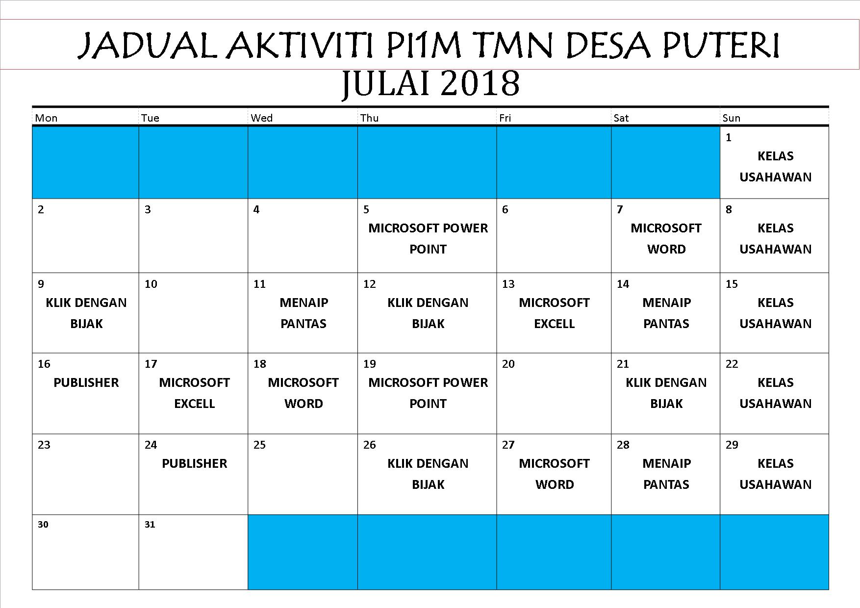 JADUAL AKTIVITI JULAI 2018