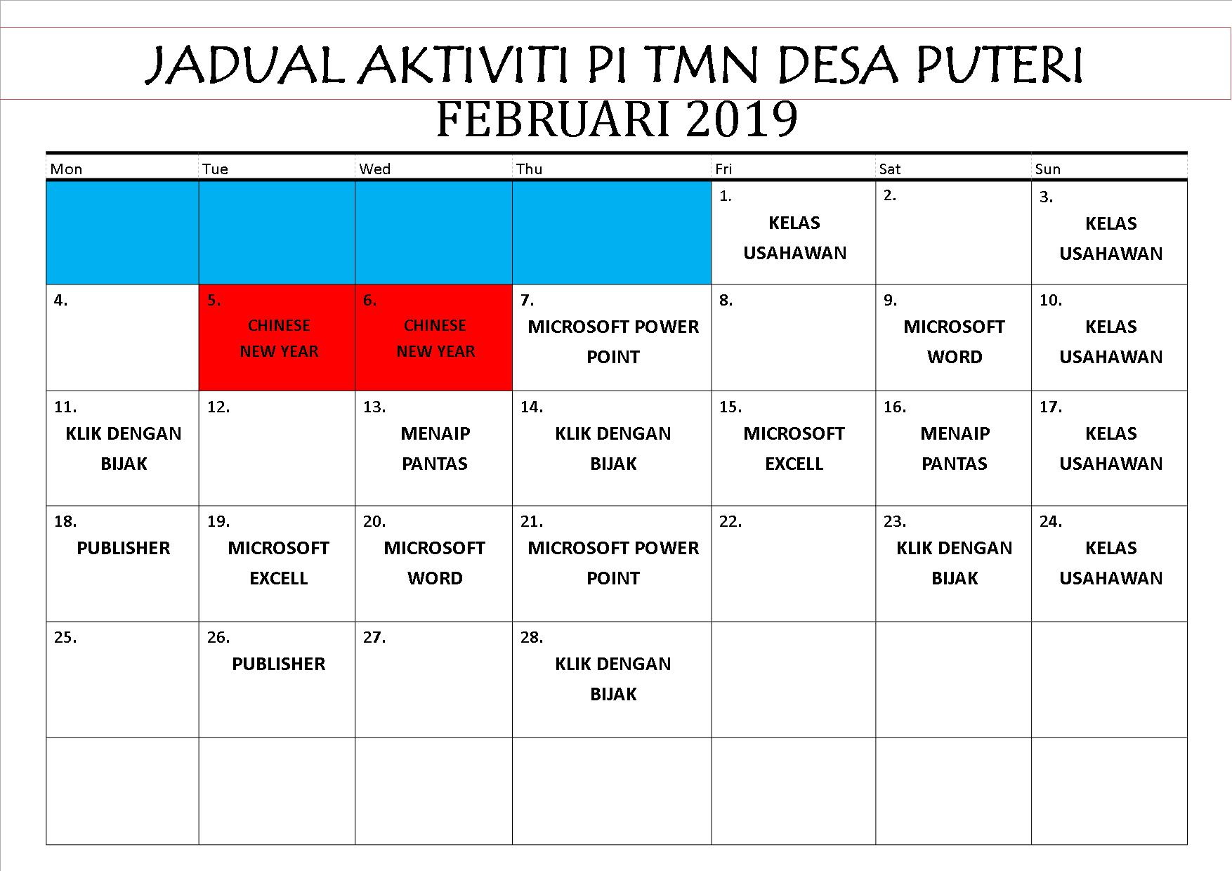 JADUAL AKTIVITI FEB 2019