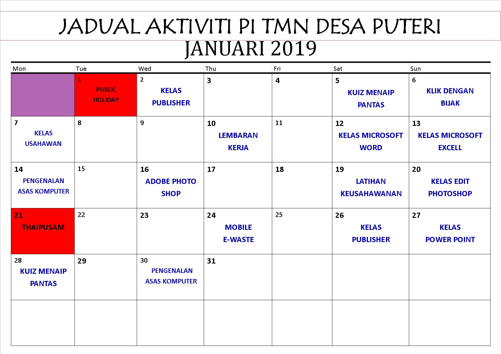 JADUAL JANUARI 2019