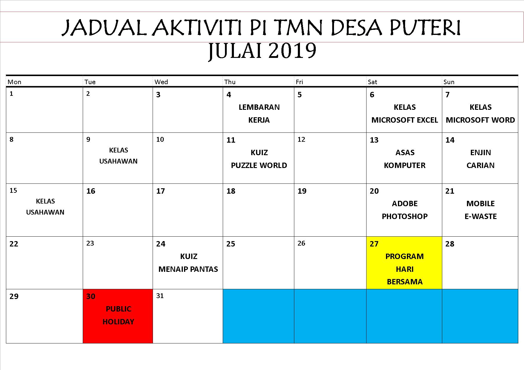 JADUAL JULAI 2019