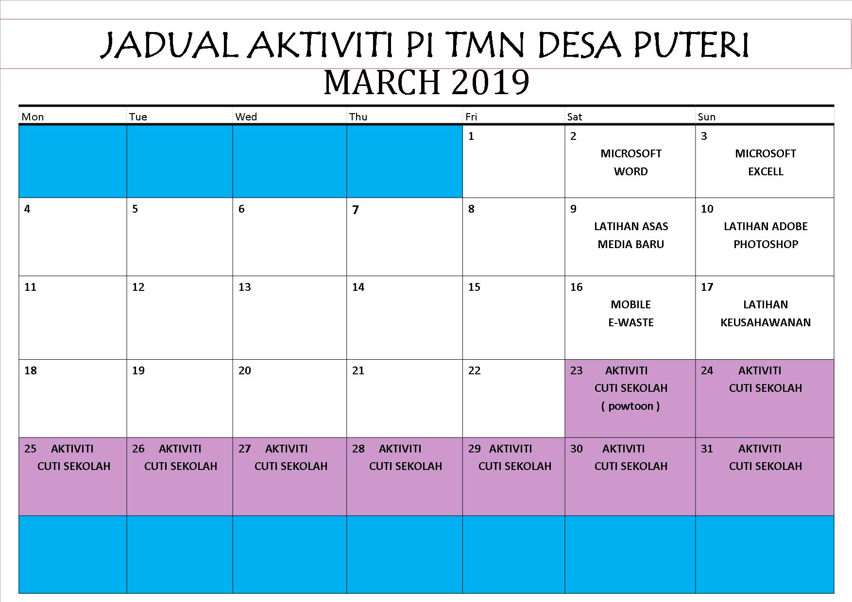 JADUAL MARCH 2019