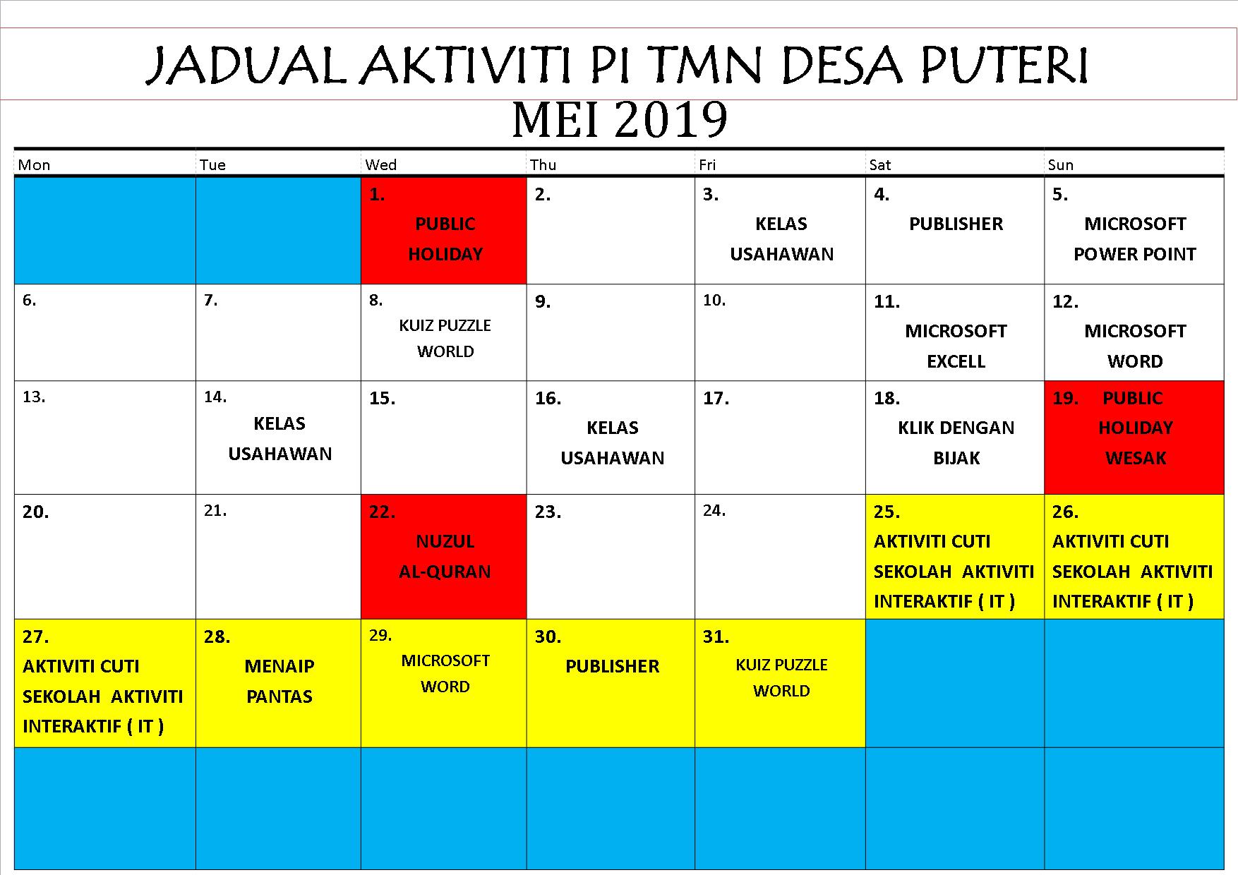 JADUAL MEI 2019